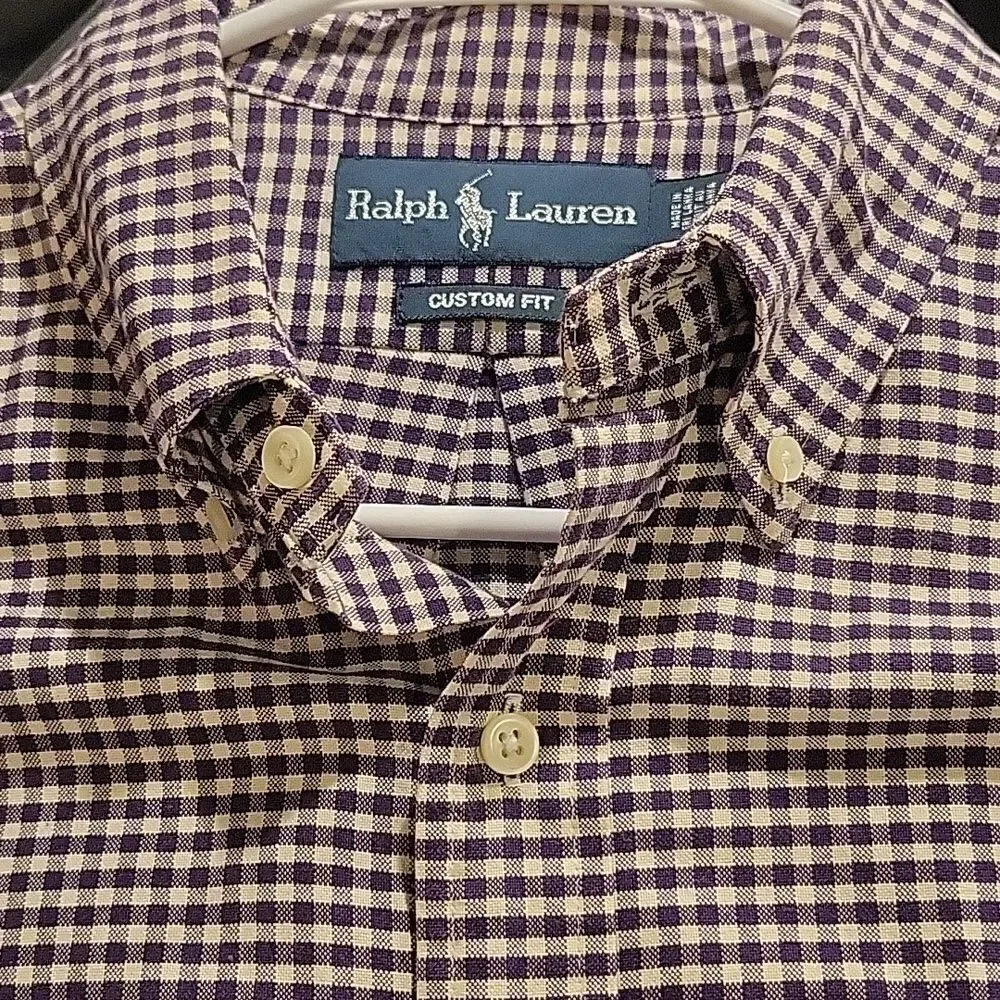 Ralph Lauren Purple Plaid Gingham Custom fit Button Down Shirt Size L